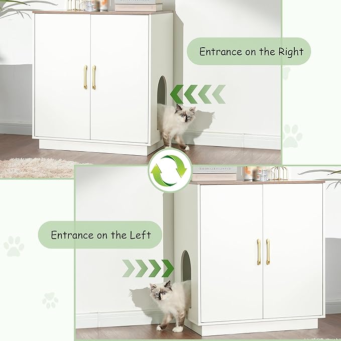 Litter Box Enclosure, 30.9'' High Large Litter Box Furniture, Modern Cat Litter Box Enclosurewith Hidden Storage, Side Table, End Table, White and Brown GCLB003WWB