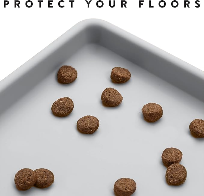 CatGuru Cat Food Mat, Small & Large Pet Feedingd Mat, 100% Waterproof Cat Mats for Food and Water, Silicone Mats for Pet Bowls, Non-Slip Placemat for Water Bowl or Fountain (Small, Silver)