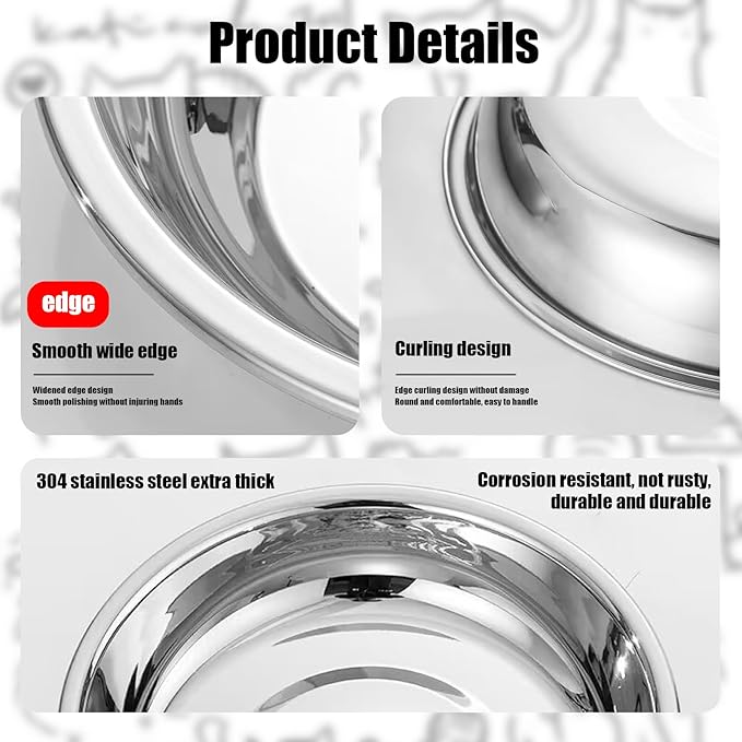 4pcs Stainless Steel Cat Bowls - 7.1 Inch Metal, Shallow Dish for Indoor Cats - Elevated Food Bowl for Kittens with Whisker Fatigue Protection
