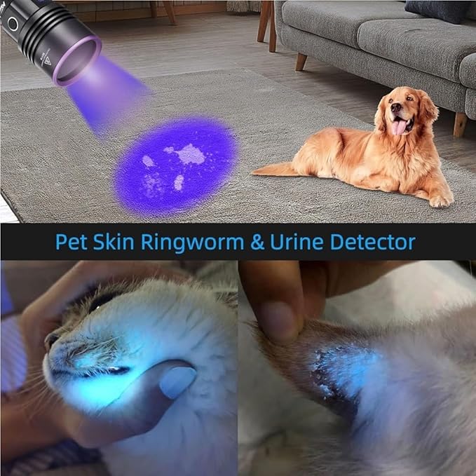 ALONEFIRE SV117 365nm UV Flashlight 70W Powerful Blacklight Digital Display USB Rechargeable Black Light for Pet Urine Detector, Scorpion, Resin, Bed Bug, Fishing with UV Protective Glasses, Battery