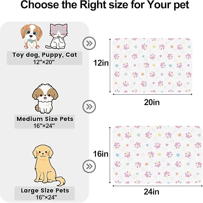 Pink Dog Paw Pet Feeding Mat for Floors-Absorbent Dog Bowl Mat for Food and Water, Quick Dry Pet Cat Feeding Mats with Non Slip Bottom, Mess-Free Dog Accessories 12"x20"