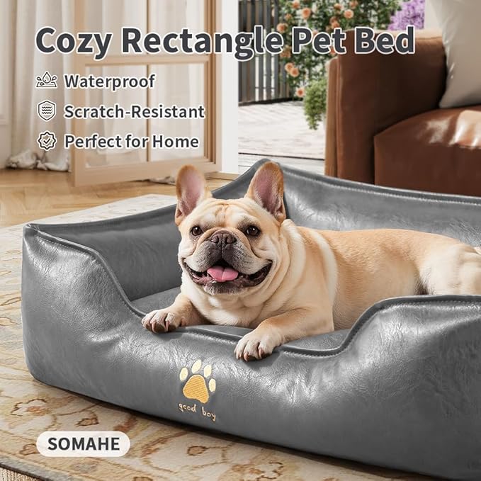 Premium Leather Cat Bed for Indoor Cats Premium Small Dog Bed Pet Nest with Anti-Slip Base Ultra Soft Texture for Comfortable Rest 24 × 18 × 9 inch Grey