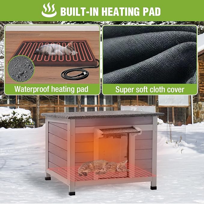 GUTINNEEN Heated Cat House Outdoor Insulated Cat House for Outside Weatherproof Feral Cat Shelter with Heated Pad, Insulated Thermal Liner, Chewproof Cable for Cats (Winter-Ready)