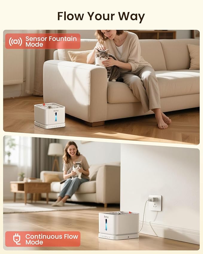 Cordless Cat Water Fountain, 3L/100oz Stainless Steel Tray, Cat Fountains for Drinking, Pet Water Fountains Indoor, Automatic Dog Water Bowl Dispenser, Rechargeable Battery Operated BPA-Free