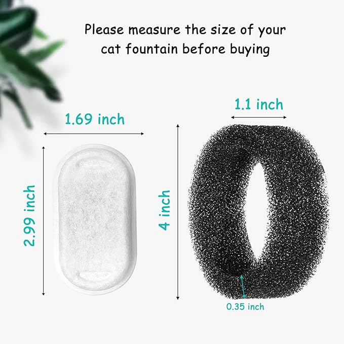 Cat Water Fountain Filters for Stainless Steel 67oz/2L Adjustable Water Flow Pet Fountain, 12 Pack Pet Replacement Filters with 12 Sponges