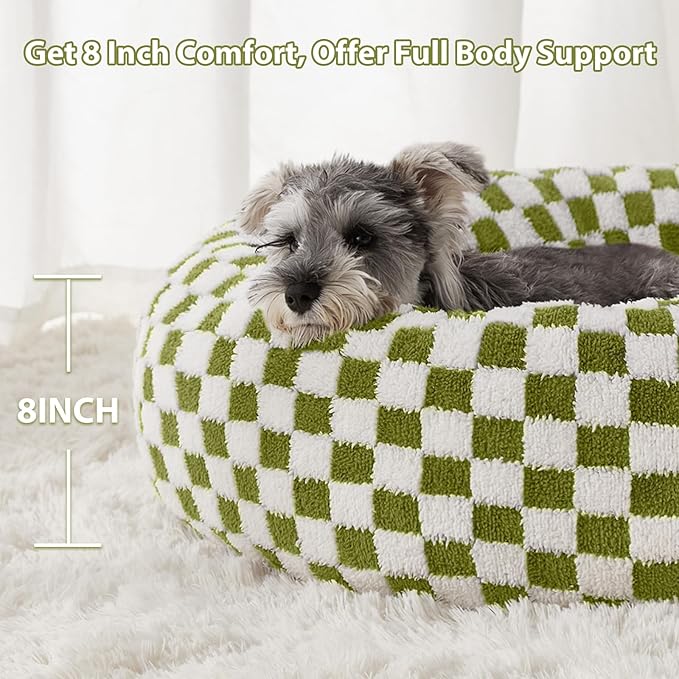 BFPETHOME Donut Dog Beds for Small Dogs, Cute Small Dog Bed for Puppy and Kitten, Round Calming Pet Bed with Non-Slip Bottom, Machine Washable,20inch, Green