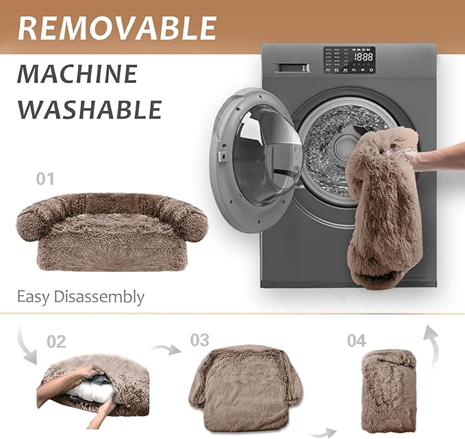 Calming Dogs/Cats Bed Mats, Dog Pad Washable Removable Couch Cover, Plush Long Fur Mat for Pets, Waterproof Lining, Perfect for Small, Medium and Large Dogs and Cats (Desert Brown, 34"x30")