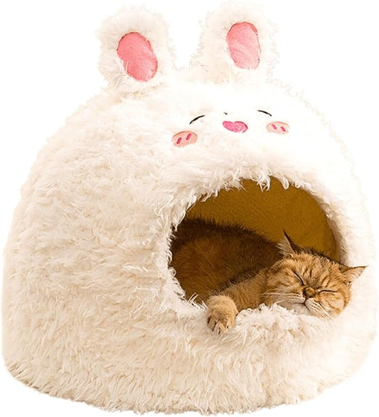 Animal Design Pet Bed Cat Dog Bed for Indoor Cats Pet Tent Cave with Removable Cushion Plush Half-Enclosed Warm House for Cats Small Dogs Kitten Puppy Sleeping (Rabbits,Large)