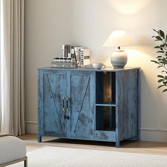 Cat Litter Robot Enclosure with Litter Collector,Cat Litter Cabinet with Dog Proof Adjustable Shelf,for Placing Litter Robot 3/4,Power Outlet (Blue)