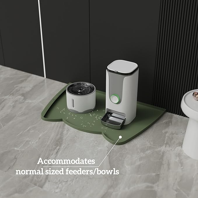 OHMO Dog Food Mat(Camo Green, 24 * 15'') w/Residue Collection Pocket Silicone Pet Feeding Mat for Floor High Edges Anti Spills Waterproof Cat Water Bowl Tray, Easy Clean Placemat