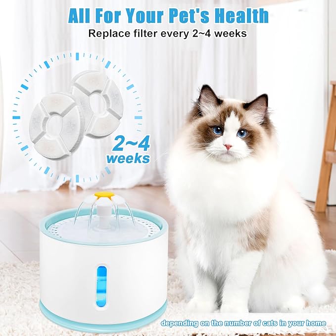Cat Water Fountain Filter Replacement, 4 Pcs Cat Fountain Filters with 3-Filtration System, Round Cats Carbon Filters Compatible with 81oz /2.4L Round Automatic Pet Fountain Water Dispenser