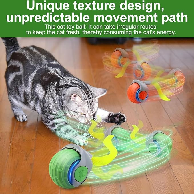 Speedy Tail Interactive Cat Toy Ball, 2025 New Generation, Indoor Play with Replacement Tail (Green-Orange)