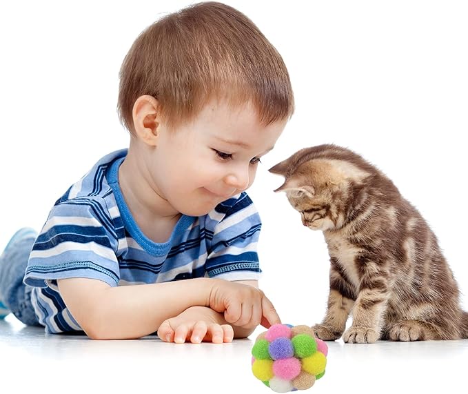 AQSXO 2 Inches Cat Toy Balls with Bell, Colorful Soft Fuzzy Balls, Cat Toys for Indoor 12 Pieces.