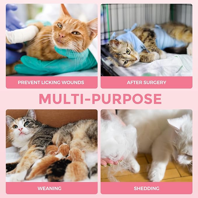 Dotoner Cat Surgery Recovery Suit for Female Male Anti-Licking Pet Surgical Pajamas Long Sleeve Prevent Shedding Cat Spay Recovery Suit&E Collar Alternative Bodysuit for Cats