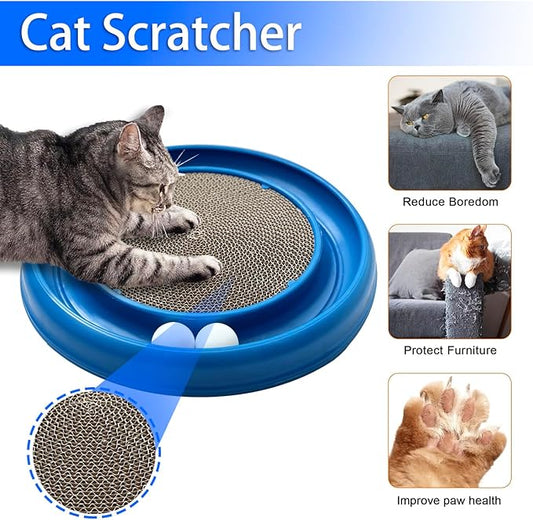 Interactive Cat Ball Track Toy for Indoor Cats, Cat Scratching Board & Exercise Set for Bored Indoor Adult and Kitten Mental & Physical Stimulation, with Spare Ball to Prevent Loss (Blue)