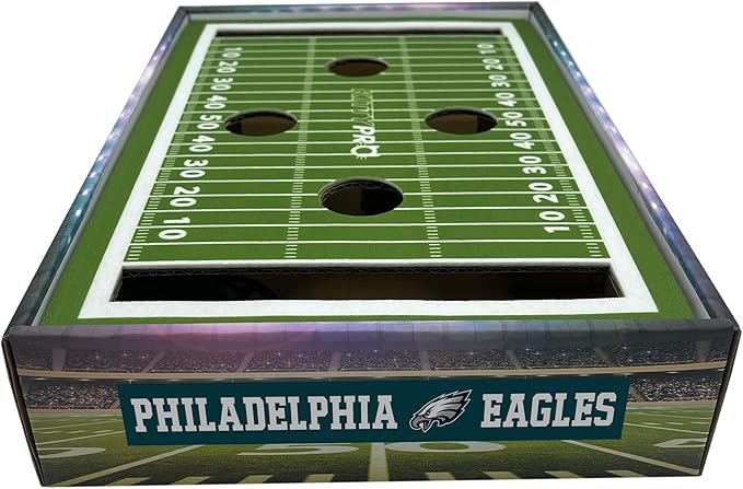 NFL Philadelphia Eagles Football Stadium Cat Scratcher Find & Play Box With 2 Jingle Bell Balls - Game Day Toy, Field Felt Scratcher, Play and Lounge Stimulating Game