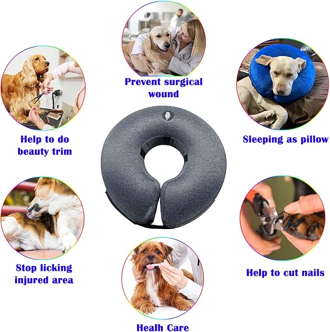 Katoggy Protective Inflatable Recovery Collar, Soft Blow-up Dog Cone Collar, Pet Donut Cone Collar, Comfy Elizabethan Collar After Surgery for Large Dog to Prevent from Biting & Scratching