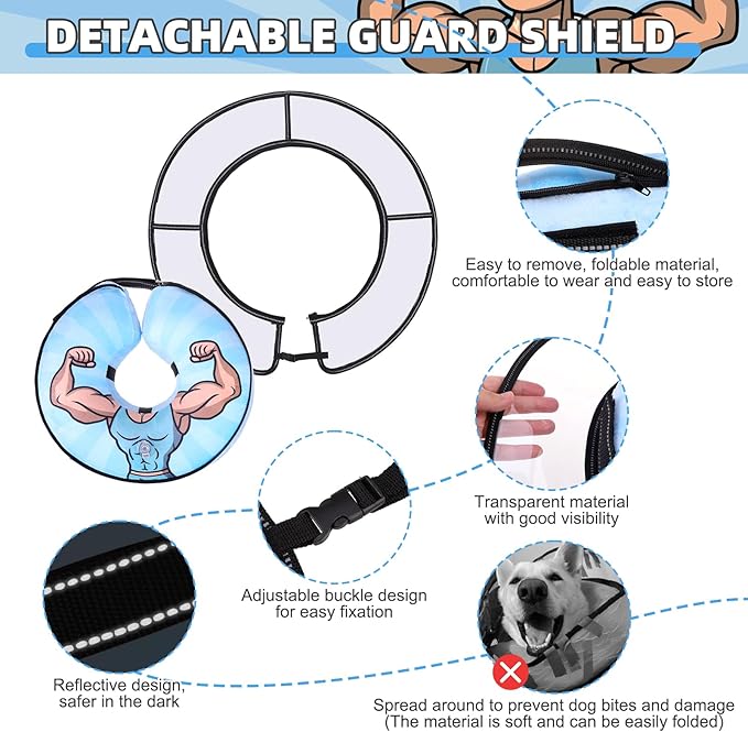 KOOLTAIL Inflatable Dog Cone Collar, Protective Dog Recovery E Collar for Medium Large Dogs After Surgery, Soft Adjustable Dog Neck Donut Cone with Enhanced Anti-Licking Does Not Impede Vision, M+