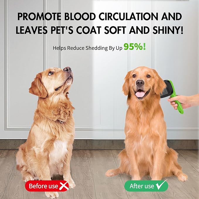 Dog Brush Kit - Self-Cleaning Slicker Brush with Bath Brush & Undercoat Rake | Deshedding Tools for Large - Small Dogs & Cats, Professional 3-in-1 Pet Grooming Set for Heavy Shedding, Green