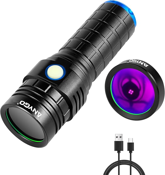 365nm Black Light Flashlight with Black Filter, 50W Rechargeable UV Flashlight, Ultraviolet Bright UV Led Torch for Pet Urine & Bed Bug Detector, Scorpions, Dry Stains, Ore and Jade (365 nM)