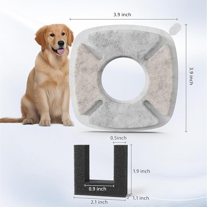 Pet Fountain Filters Replacement Fit for 135oz/4L Dog Water Fountain, 4 Pack Cat Water Fountain Replacement Filters (4 Filters+2 Sponges)