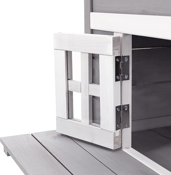 PawHut 3-Story Cat House Feral Cat Shelter, Outdoor Kitten Condo with Raised Floor, Asphalt Roof, Escape Doors, Jumping Platforms, Gray