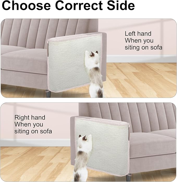 Cat Scratch Sofa Protector,27.6L*19.6Winch Cat Scratch Furniture Protector Pad Couch Arm Sheild with Natural Sisal for Protecting Couch Sofa Chair Furniture（Beige/Right Handed