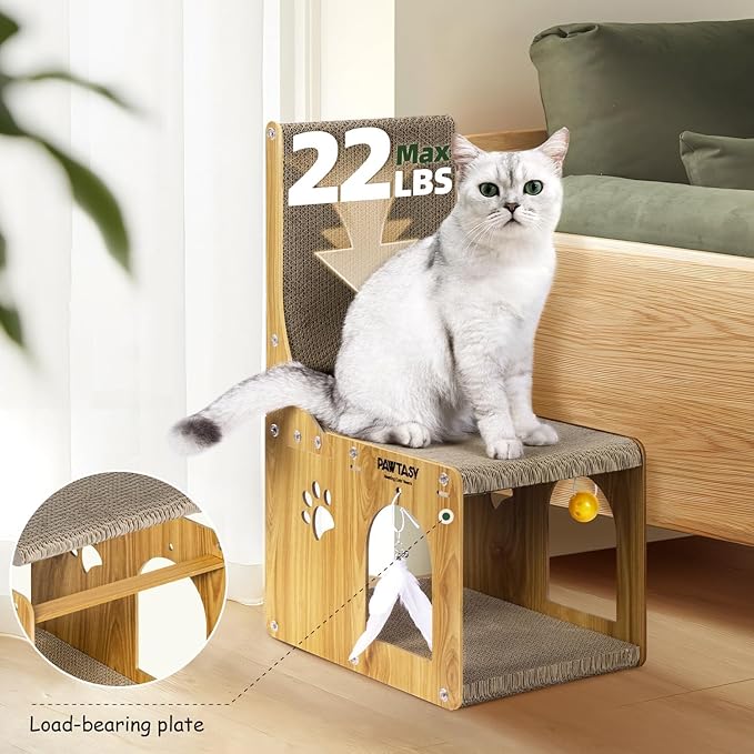 Cat Scratcher Pad for Indoor Cats, Cardboard Scratching Post Cat Scratch & Hideout with Box and Toy, Vertical Kitten Scratching Board House, Ideal for Cat to Scratch, Rest and Play