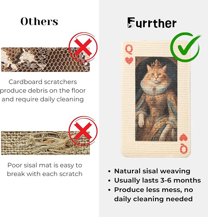 Sisal Cat Scratcher Post Mat (Use on Wall, Couch and Carpet), Shedding-Resistant Scratching Surface - 21.7x13 with Hoop and Loop Adhesives, Pads and Twist Pins (Queen Cat)