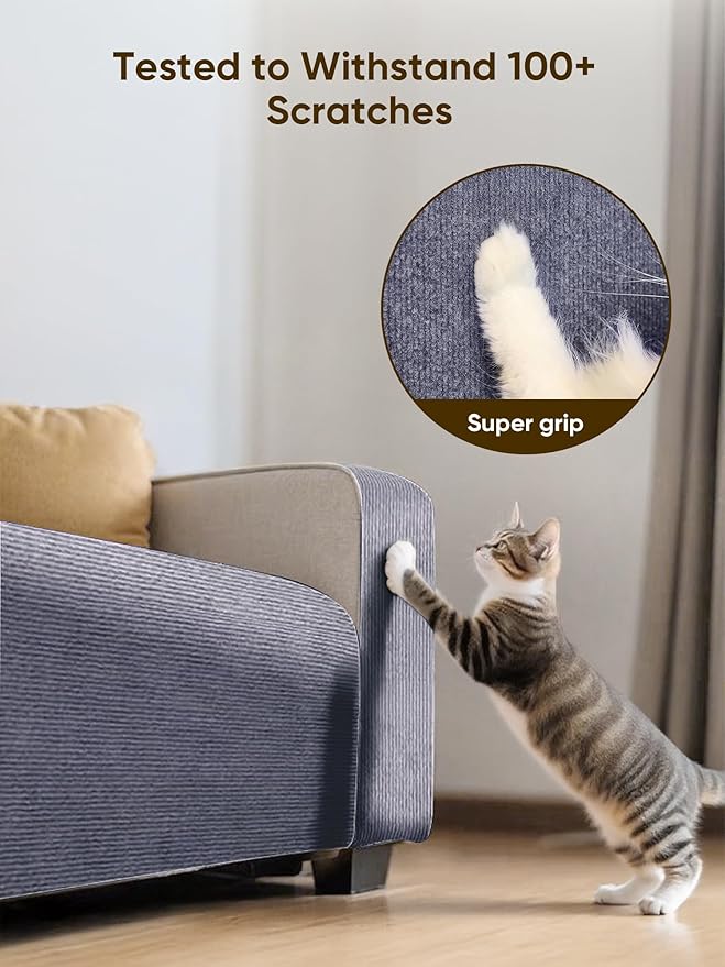 Cat Scratch Mat Furniture Protector, Eco-Friendly DIY Trimmable Self-Adhesive Cat Scratching Pad, Couch Wall Sofa Guard, Reusable Claw Scratching Protector 39.4"x15.8" (Dark Gray)