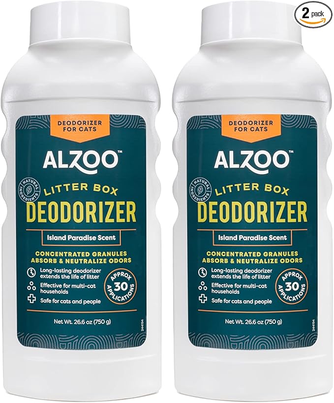 Cat Litter Deodorizer, Concentrated Granules Absorb & Help Neutralize Odors, 100% Plant-Based Active Ingredients, Up to 30 Uses, Island Paradise Scent, 26.6 Oz., Pack of 2