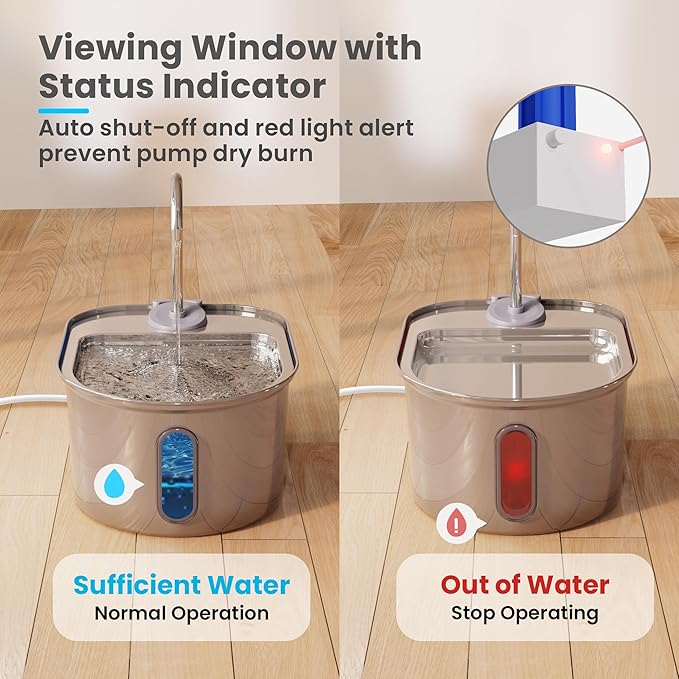 Cat Water Fountain Stainless Steel, 108oz/3.2L Quiet Automatic Water Dispenser for Dogs, Safe Auto Shut-Off, Large Oval Pet Water Fountain for Cats Indoor with 1 Replacement Filter