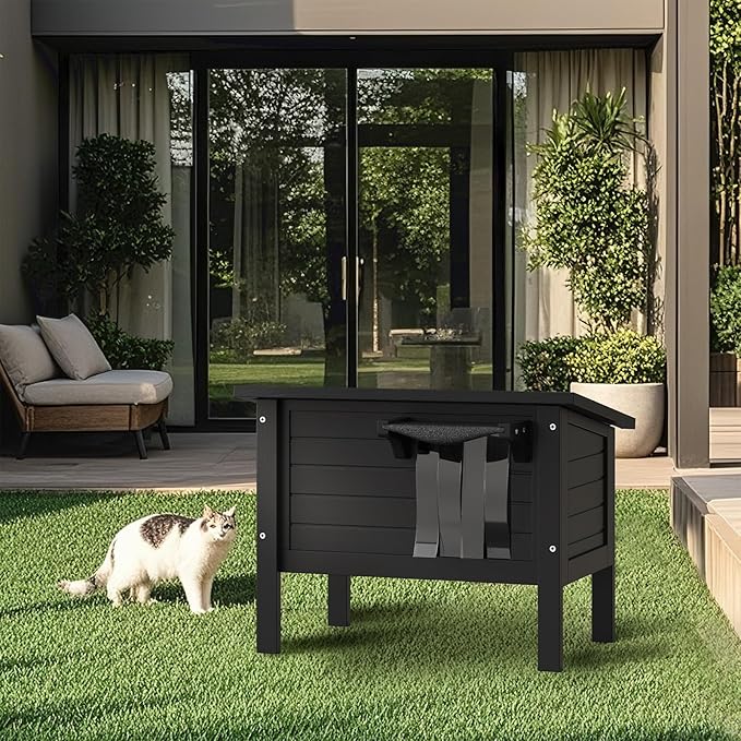 Weatherproof Outdoor Cat House, Feral Cat Shelter, 100% Insulated Foam, Solid Wood, Large Size for Multiple Cats, 24.8" L x 16.1" W x 18.9" H