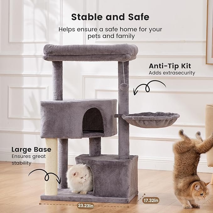 Gardner Pet 41" Tall Cat Tree for Large Cats, Heavy Duty Cat Tower with 3.2in Posts & Washable Top Perches, Space-Saving Cat Furniture with Replaceable Natural Sisal for Apartments, Easy to Assembly