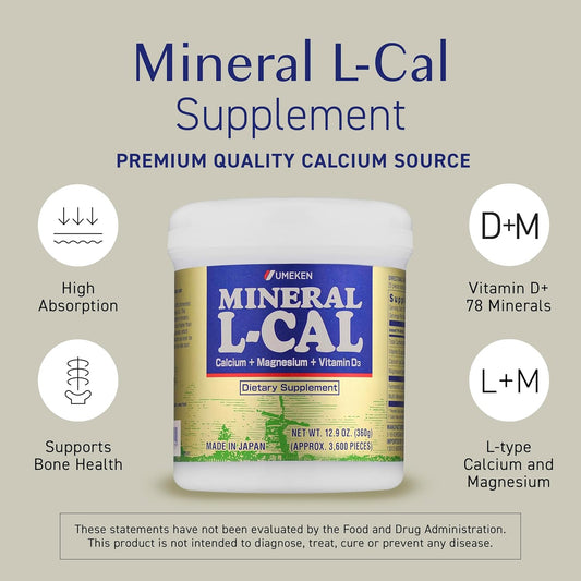 Mineral L-Cal Calcium with Vitamin D3, 12 Month Supply, Water Soluble Ball Format with Magnesium & Minerals, Fast Absorbing Calcium Magnesium D3 Supplement, 3,600 Balls per Bottle, 360g, Pack of 2