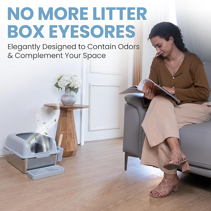 XL Stainless Steel Sifting Litter Box-23"x15"x13" – Cat Litter Box, Multi-Cat, Large Cats, High Side/Anti-Urine Leakage Shell (Easy Shell) Easy to Clean, Odor Control.