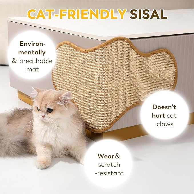 Sisal Cat Scratcher Mat with Sticky Tapes, 23.6" x 11.8" Cat Scratching Carpet for Indoor Cats, Horizontal Cat Scratcher for Cat House, Scratching Posts, and Couch Protection(Cactus)