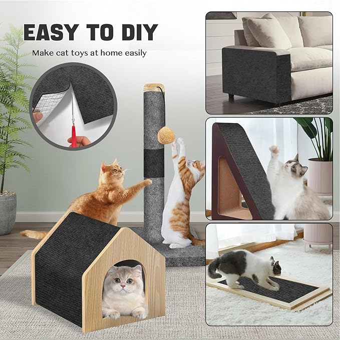 Couch Wall Corner Protector for Indoor Cats, Anti Scratch Furniture Protector from Cats Scratching, Trimmable Climbing Cat Scratcher Pad Mat for Cat Board/Door/Carpet(Black, 78.7x15.8In)