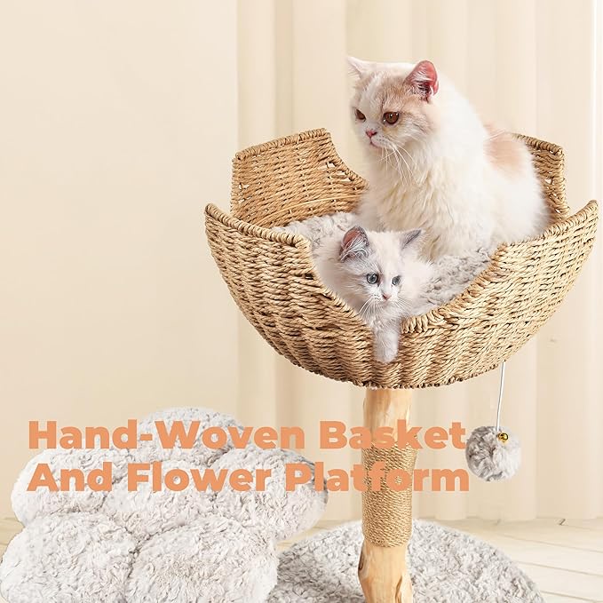 Easyego Modern Cat Tree, Aesthetic Wood Cat Tree Tower for Large Cats, Luxury Cat Condo with Scratching Posts and Flower Platforms, Cat Furniture by Easyego, (Rabbit Hair - Bullet Gray)