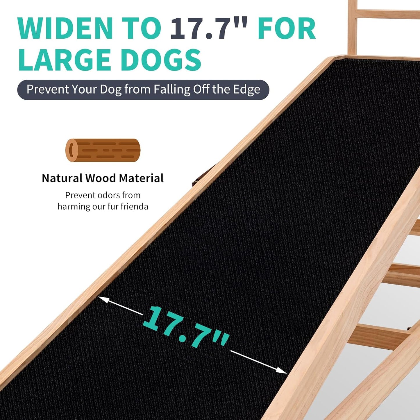 Dog Ramp, 5 Level Adjustable Wooden Folding Pet Ramp for Middle Bed, Couch,SUV-High Traction, Portable Paw Ramps for Small & Large Old Dogs & Cats - Furniture Quality