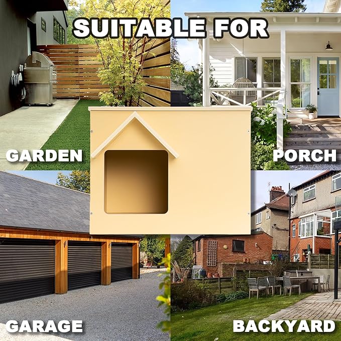 Outdoor Cat Houses Feral Cat Shelter Wooden Stray Cat Condo Outside Sturdy Waterproof and Insulated with Escape Door (one cat)