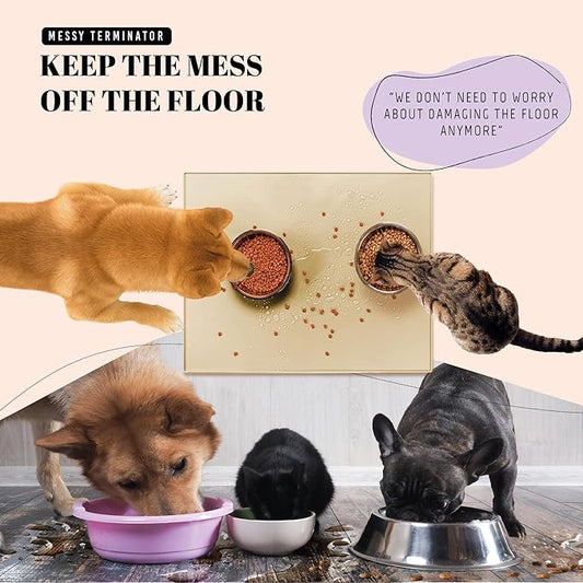 AVERYDAY 32x24'' Silicone Dog Mat for Food and Water, 0.63'' Edge Dog Food Bowl Mats for Floor Waterproof, Dogs Water Mat for Sloppy Drinker, Non Slip Rubber Pet Feeding Mats for Indoor Dogs and Cats