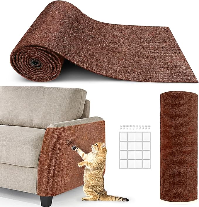 78.7"x15.8" Cat Scratching Carpet Mat Furniture Protector, Covering DIY Cat Tower,and Replacement Pads, Self-Adhesive Trimmable Mat Brown