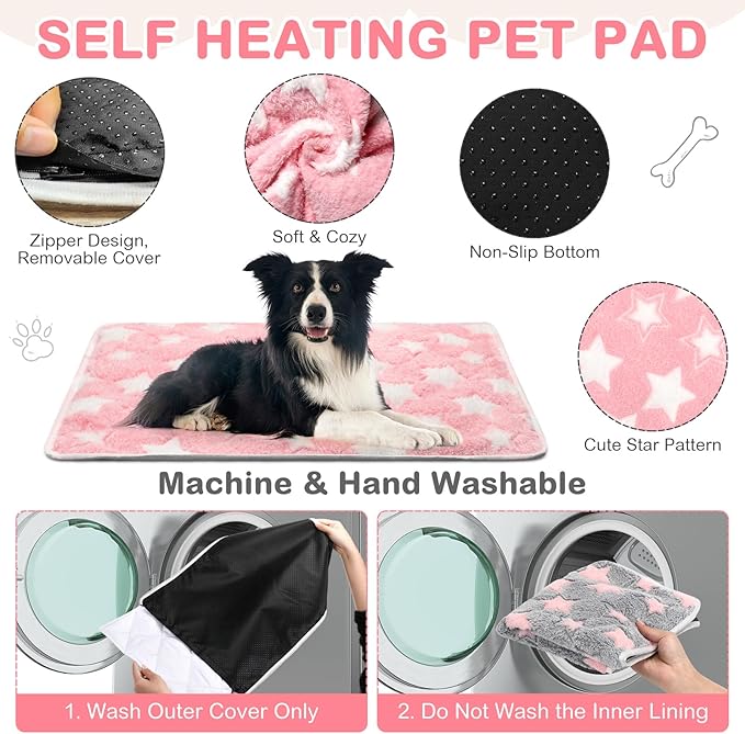 4 Pack Self Heating Cat Bed Cat Self Warming Pad with Removable Cover Extra Warm Thermal Pet Pad Washable Pet Crate Mat Anti Slip Kennel for Indoor Outdoor Pets(Star,24 x 35 Inches)