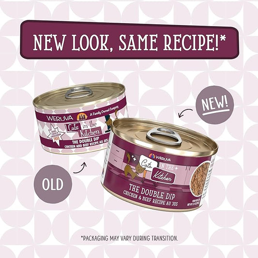 Weruva Cats in The Kitchen, The Double Dip with Chicken & Beef Au Jus Cat Food, 3.2oz Can (Pack of 24)