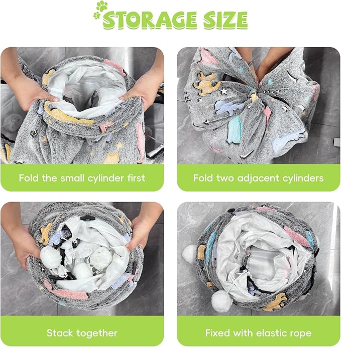 Cat Tunnels for Indoor Cats, Self-Luminous Cat Tunnel with Plush Ball, 3 Way Kitten Tunnel Collapsible, Cat Play Tunnel with Interactive Peephole for Large Cat, Puppy, Kitten