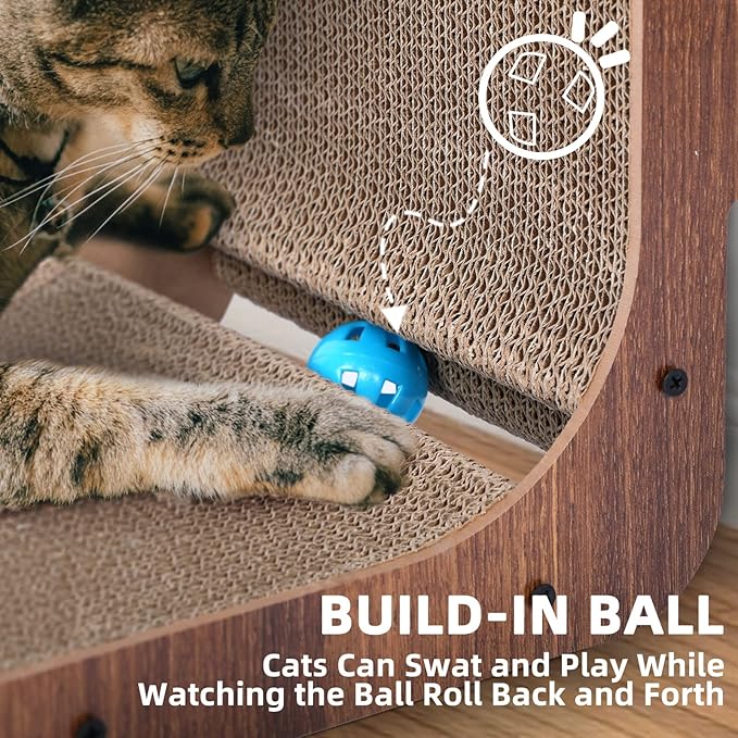 Fluffydream Cat Scratcher with Cat Toys Ball Track, Build-in Ball, L-Shaped Scratcher, Cardboard Lounge Bed, Stable and Durable, Furniture Protector, Reversible