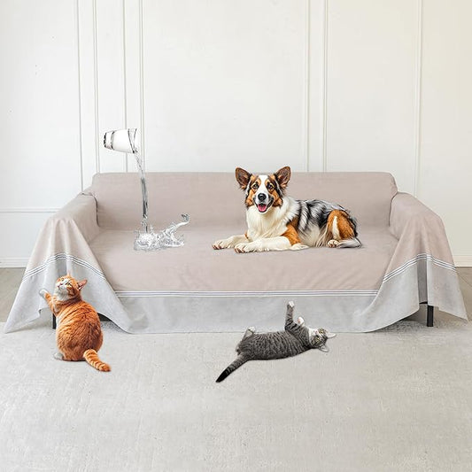 Loiion Cat Scratch Furniture Protector - Anti-Slip, Waterproof Sofa Cover to Keep Cats Off, Pet-Friendly Couch Protectors for 3 Cushion Couch, Anti-Scratch Couch Cover for Pets and Kids 134"X91"Khaki