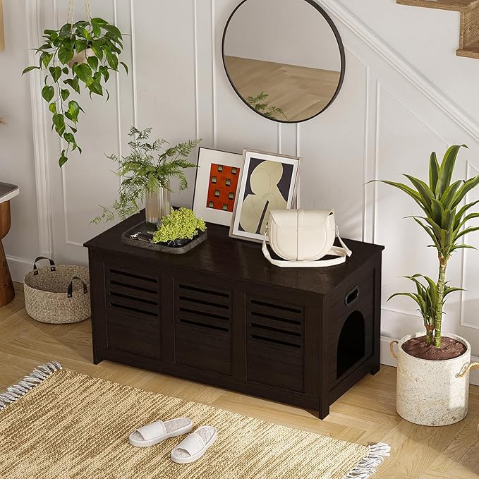 DINZI LVJ Litter Box Enclosure, Flip Top Litter Box Furniture, Hidden Cat Washroom, Wooden Cat House, End Table, 39.4" L x 19.7" W x 19.7" H, Good Ventilation, Easy to Assemble, Espresso