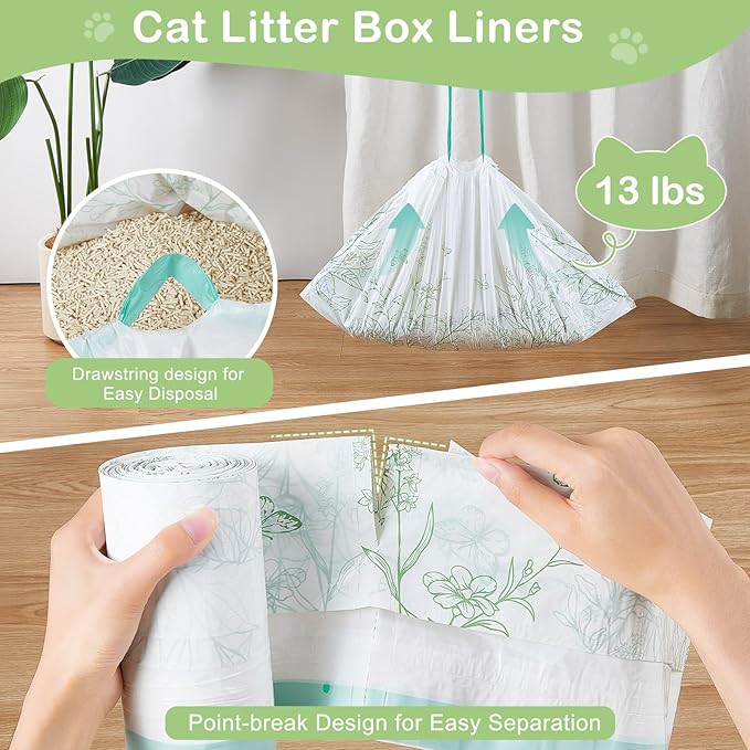 Glittme Cat Litter Box Liners, 30 Count Large Capacity Cat Litter Bags for Automatic Litter Robot 3/4, Thick Cats Kitty Litter Bags with Drawstring